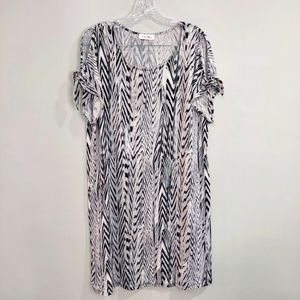 Calvin Klein dress Large knee length animal print black white cold shoulder